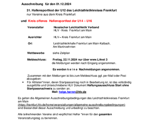 Ausschreibung 31. Hallensportfest