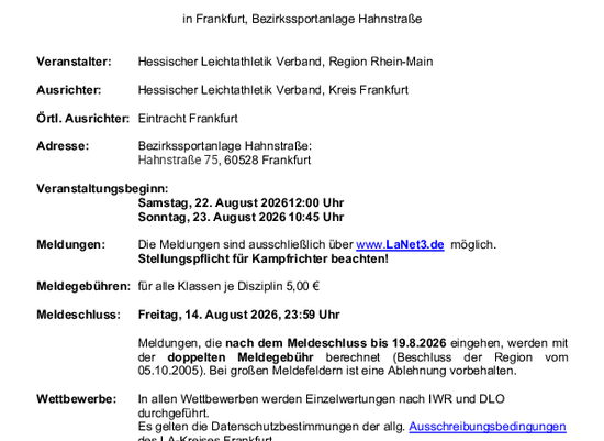 UPDATE - Regional Meisterschaften Einzel Rhein-Main