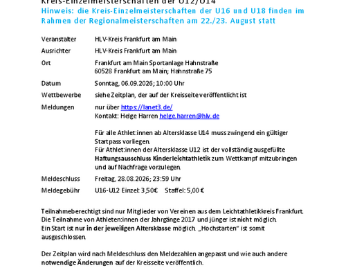 Ausschreibung - Kreismeisterschaften Einzel 6.9.2026