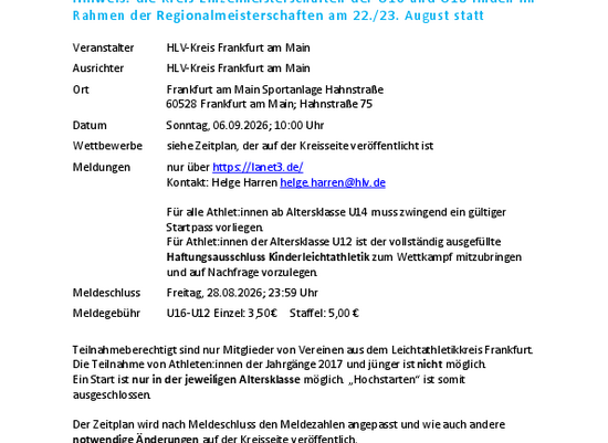 Ausschreibung - Kreismeisterschaften Einzel 6.9.2026