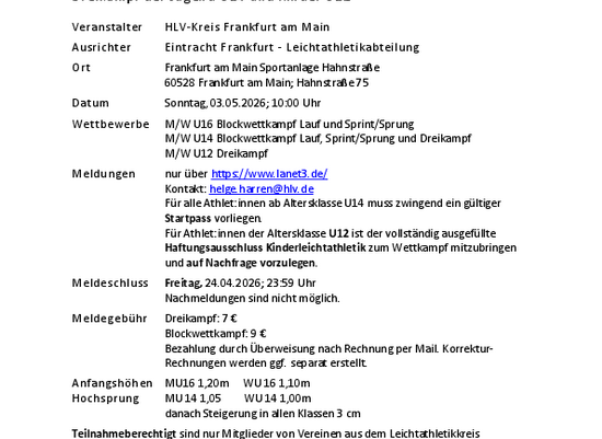 Kreismeisterschaften Blockwettkämpfe/Dreikämpfe
