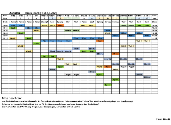 Zeitplan - Kreismeisterschaften Blockwettkämpfe/Dreikämpfe