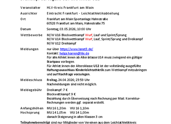 UPDATE - mit Block WURF (!) - Kreismeisterschaften Blockwettkämpfe/Dreikämpfe