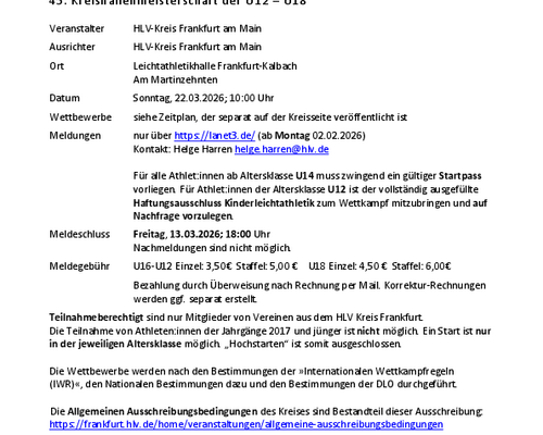 Ausschreibung 45. Kreishallenmeisterschaften