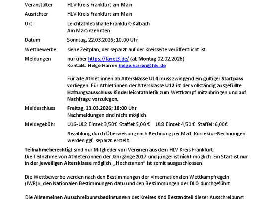 Ausschreibung 45. Kreishallenmeisterschaften