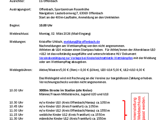 Ausschreibung Kreis-Crosslauf Meisterschaften 2026